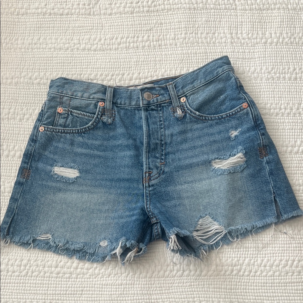We The Free Blue Distressed Jean Shorts